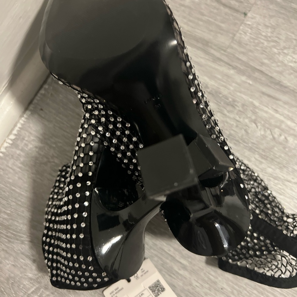 Mango MNG Black Mesh Rhinestone Heeled Boots - Picture 11 of 11